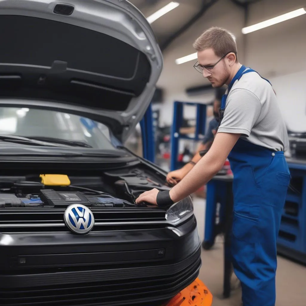 Mechanic Using VCDS Diagnostic Tool