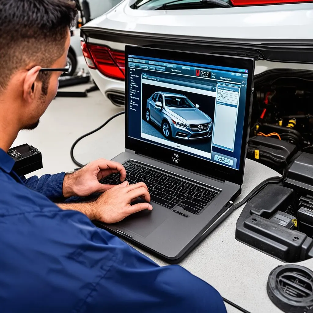 Mechanic using VCDS for AC diagnostics