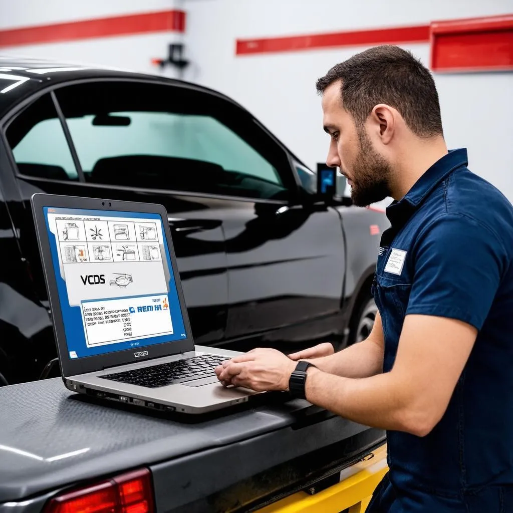 Mechanic using VCDS and Laptop