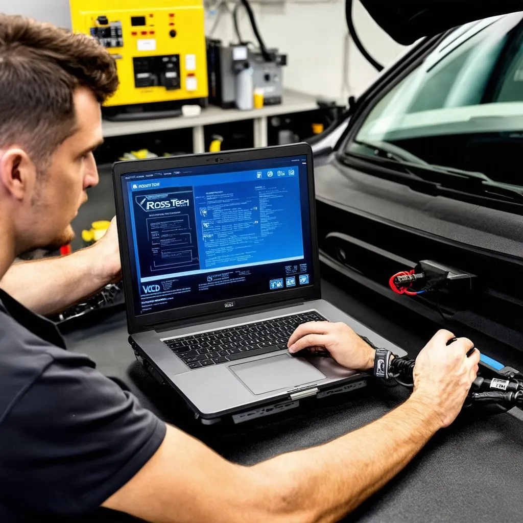 Mechanic Using VCDS and Laptop