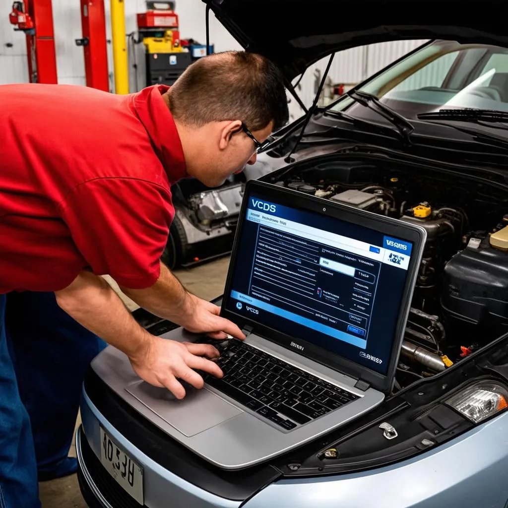 Mechanic Using VCDS Laptop