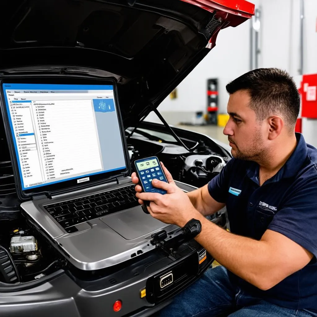 Mechanic Using VCDS Laptop