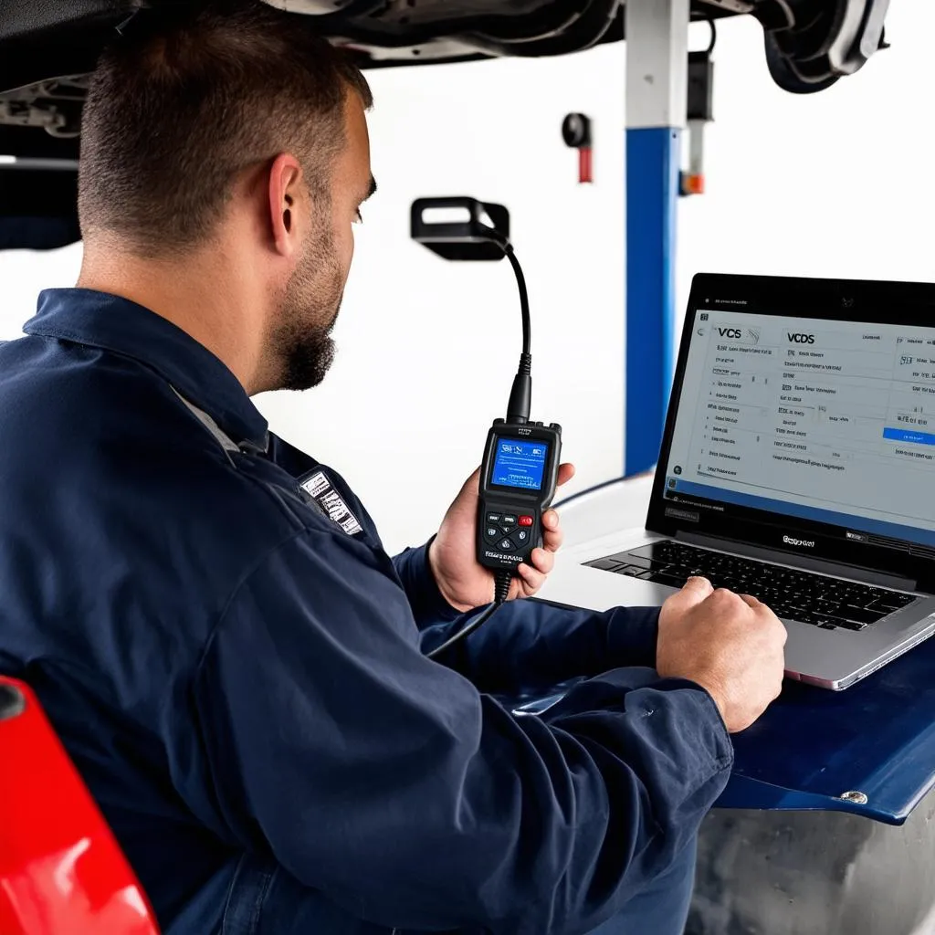 Mechanic Using VCDS on Car