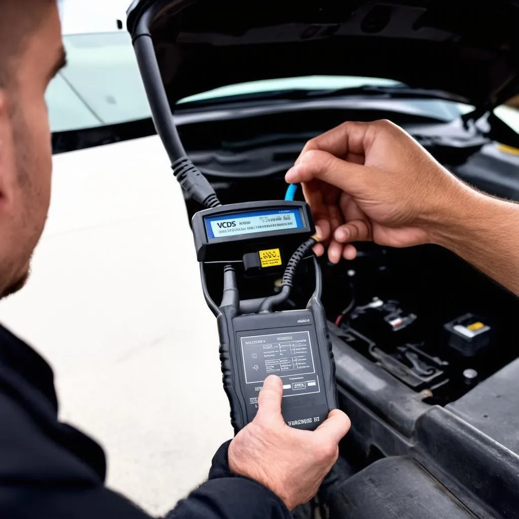 Mechanic using VCDS on a VAG car