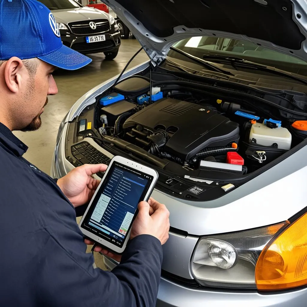 Mechanic Using VCDS Scanner