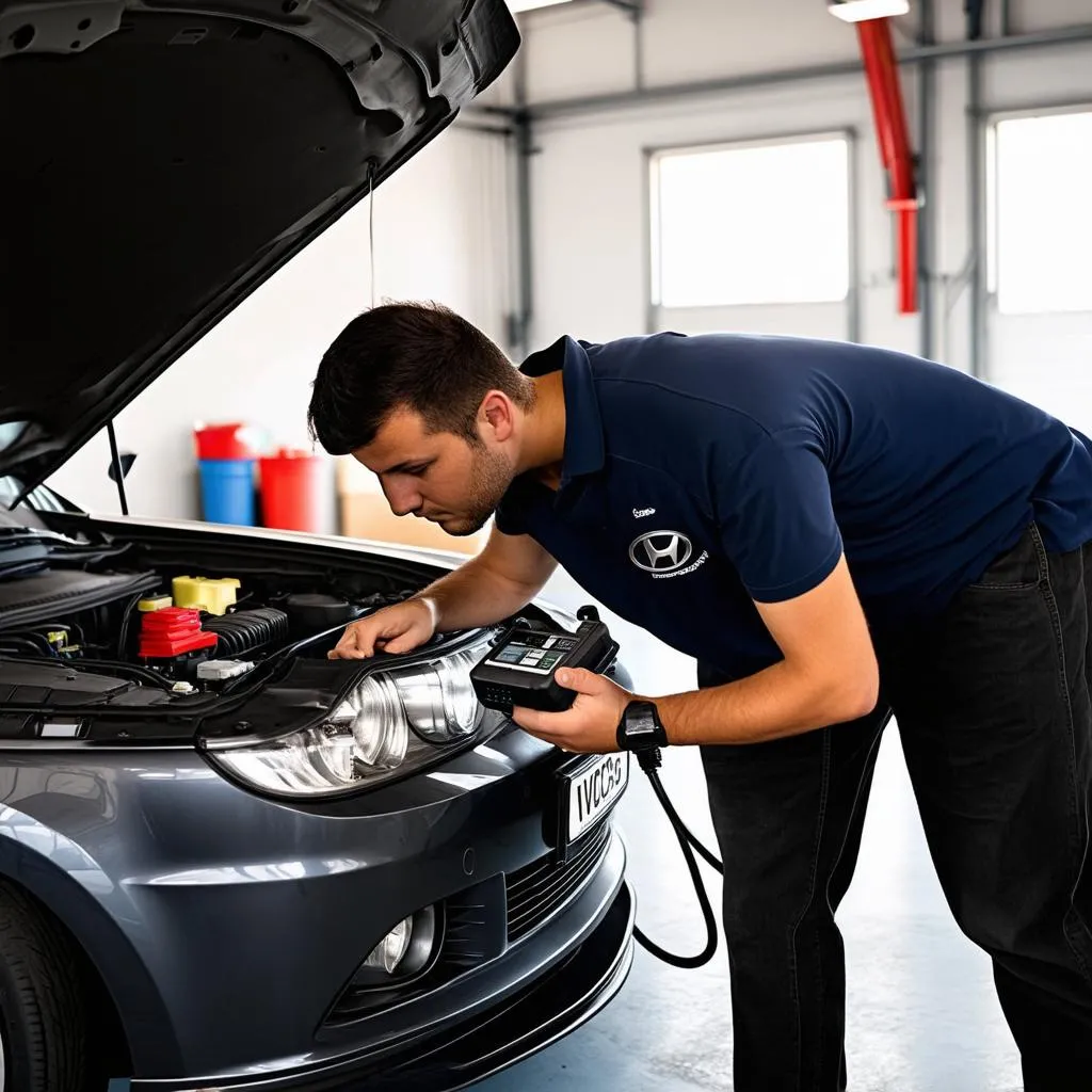 Mechanic Utilizing a VCDS System in a Garage