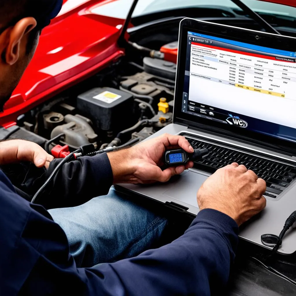 Mechanic Using VCDS to Diagnose Brake Warning Light