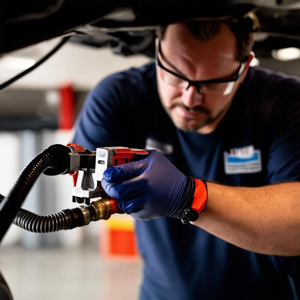 Mechanic Working on Fuel Lines