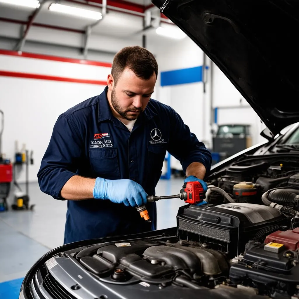 Skilled Mechanic Using a Rotary Tool