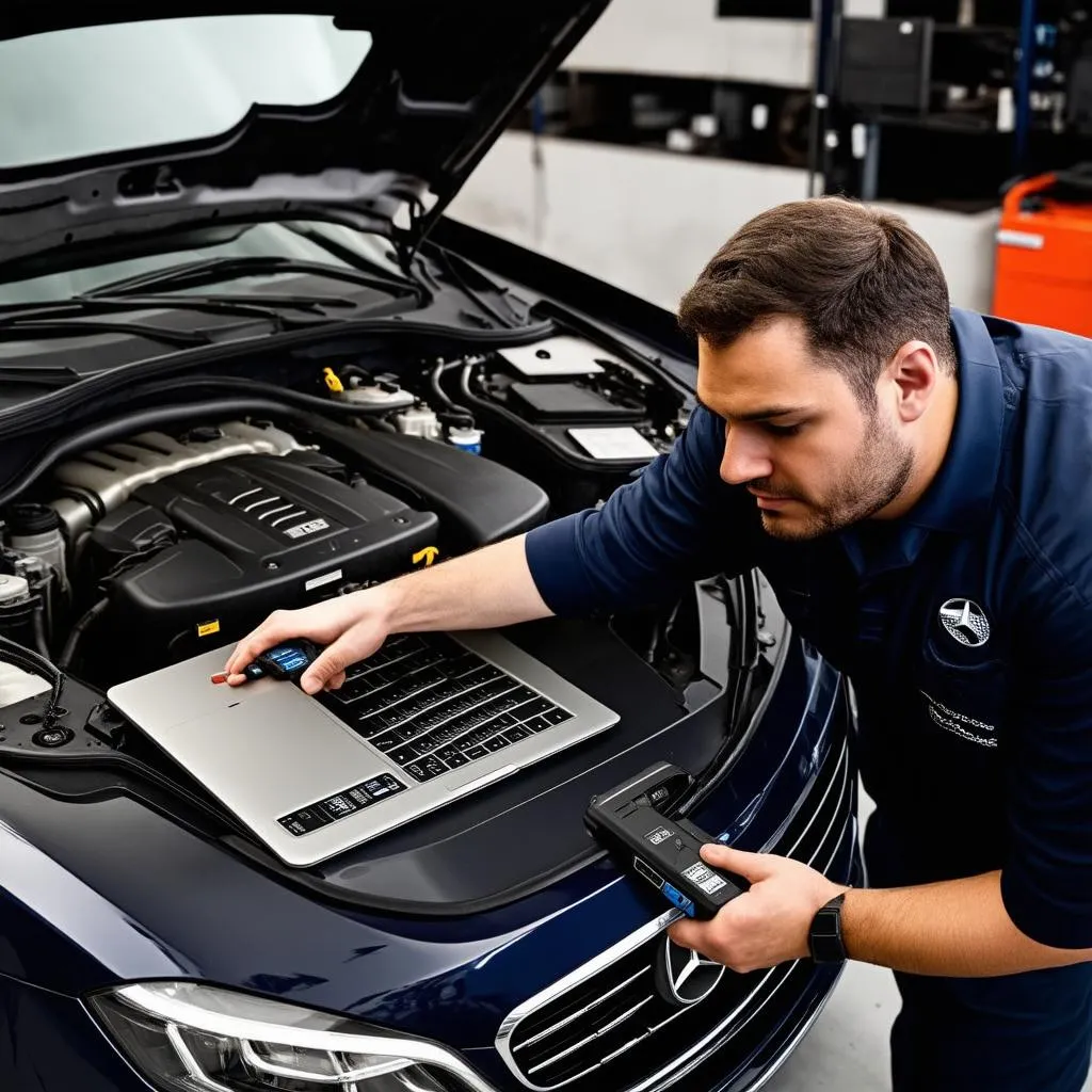 Mechanic Working on Mercedes-Benz