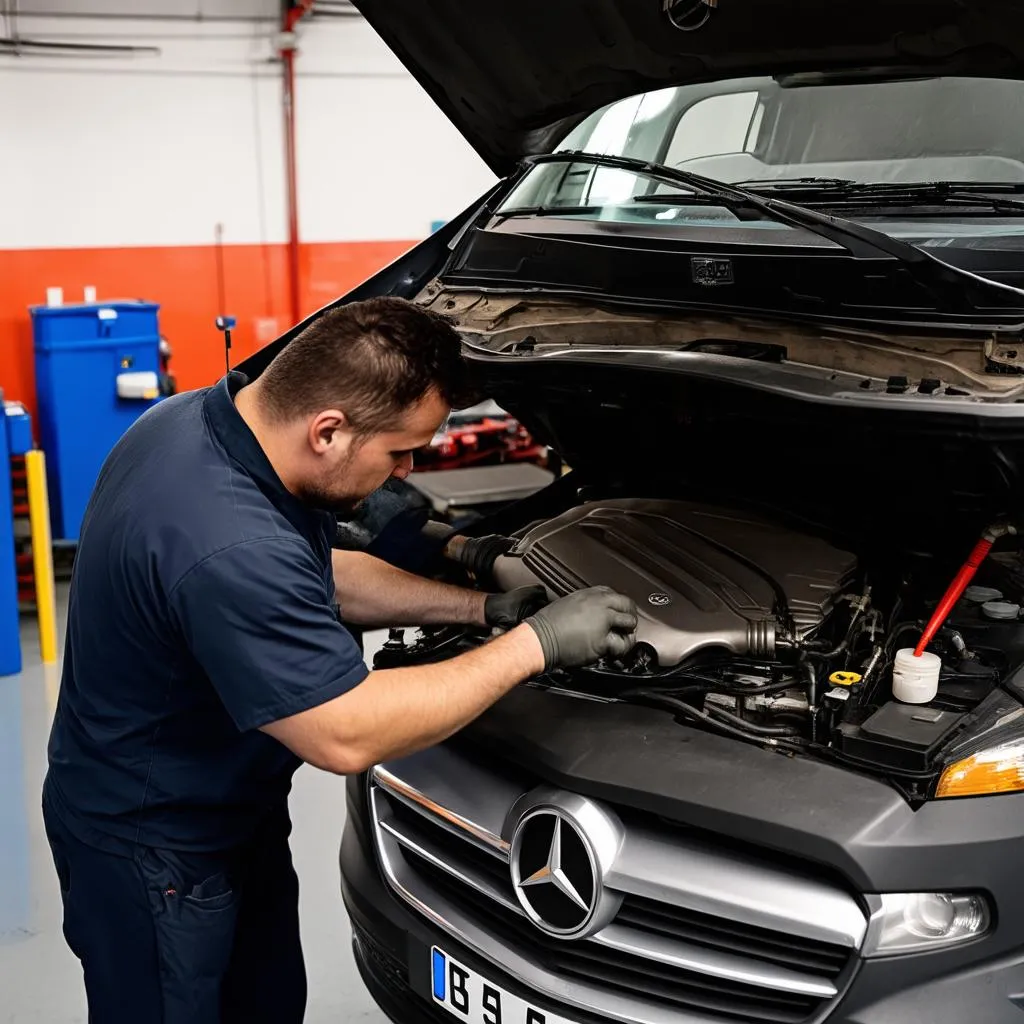 mechanic working on sprinter van