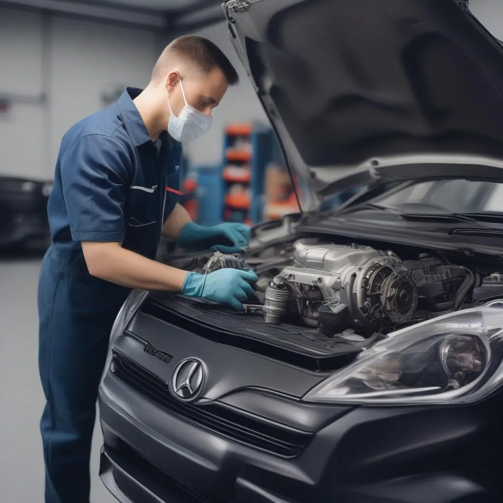 Mechanic Working on VAG Engine