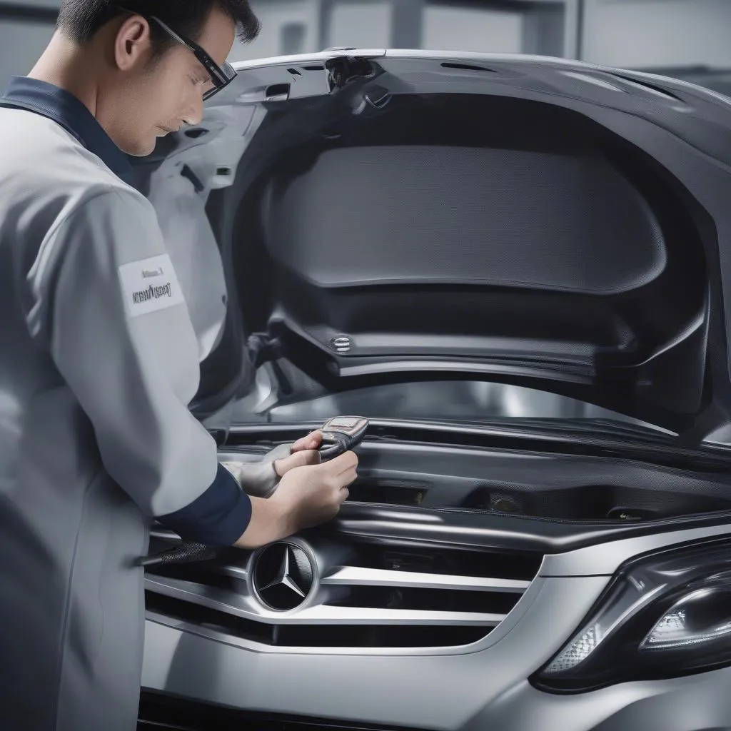 Mercedes-Benz Technician Diagnosing Car Issue