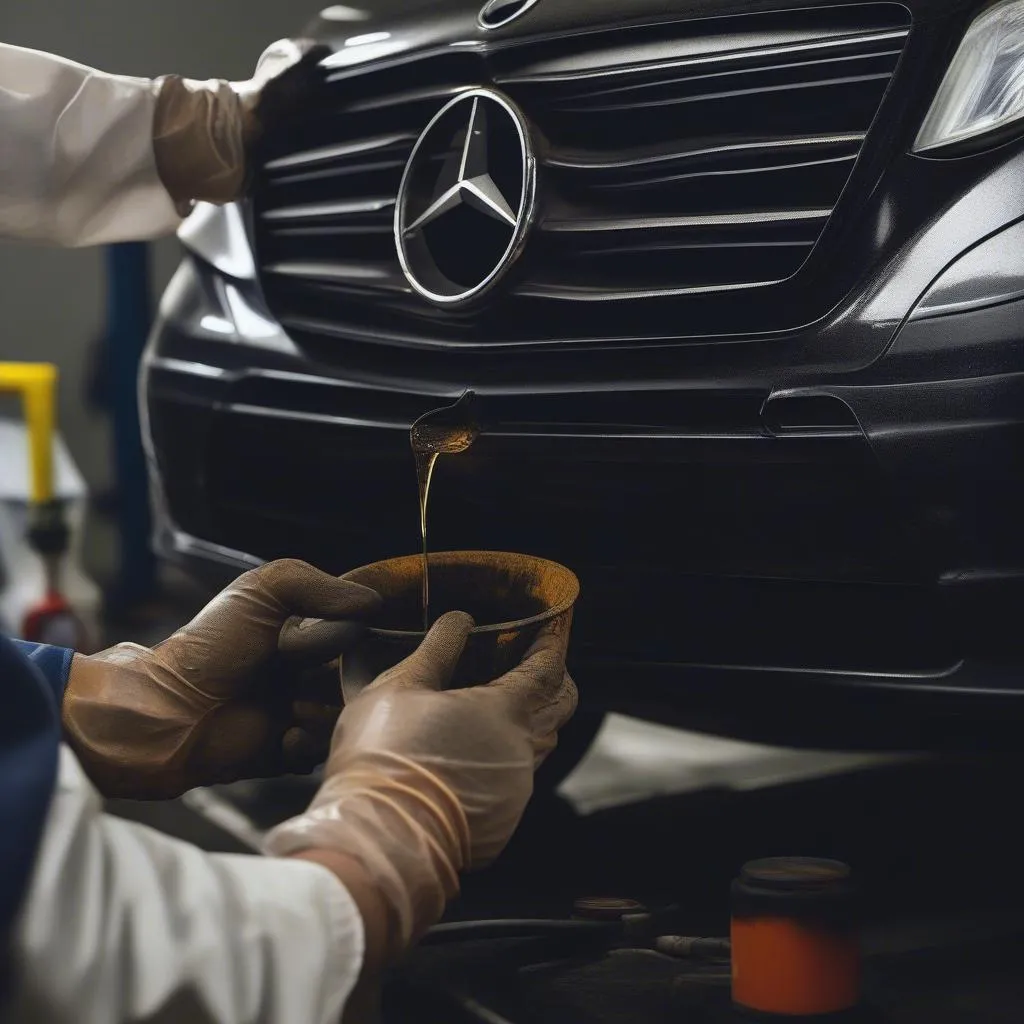 Mercedes-Benz Van Getting Oil Change