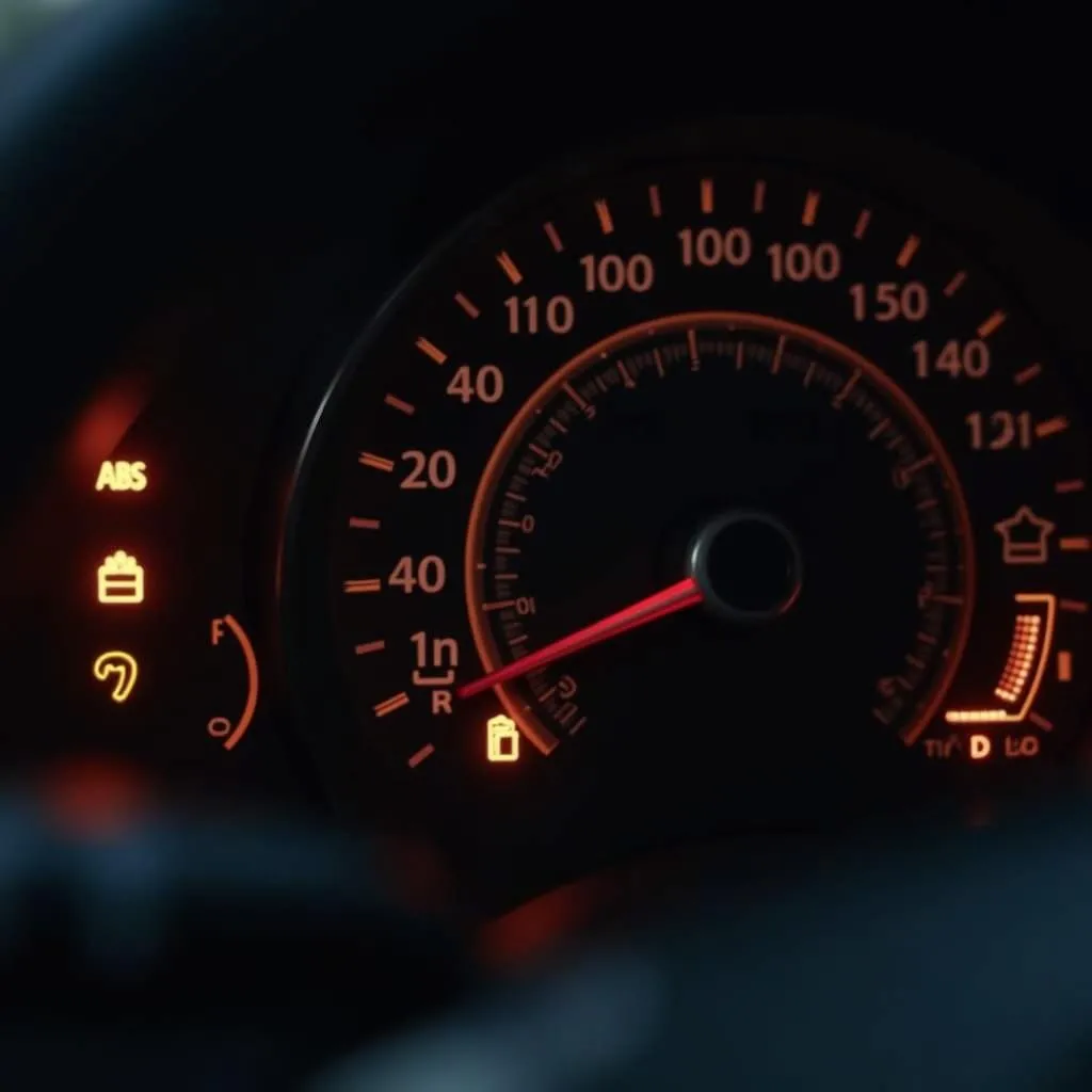 Mercedes-Benz dashboard with warning lights illuminated.