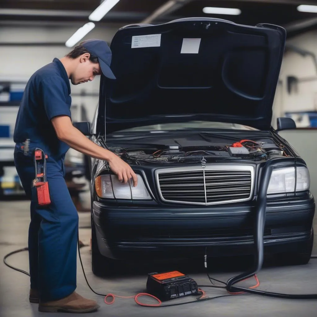 Mechanic Using OBD2 Scanner