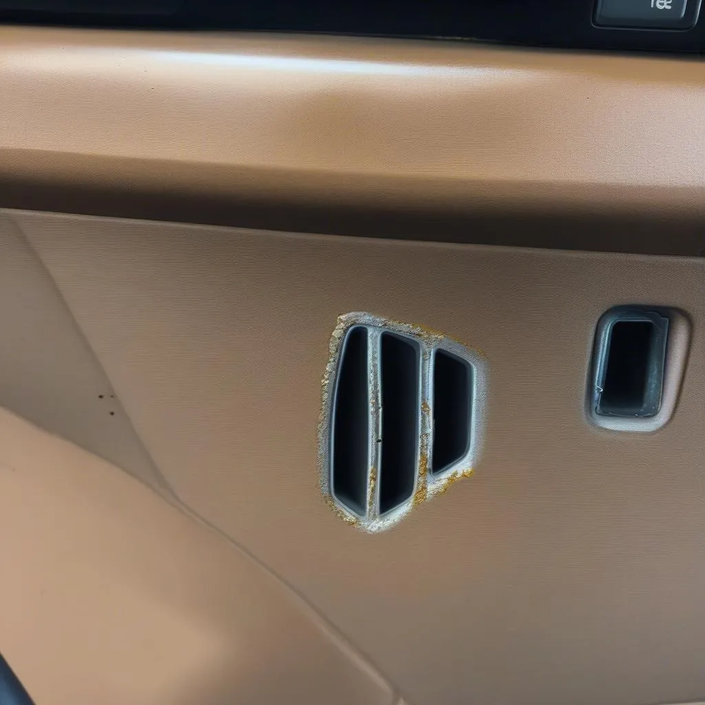 chipped paint on car center console