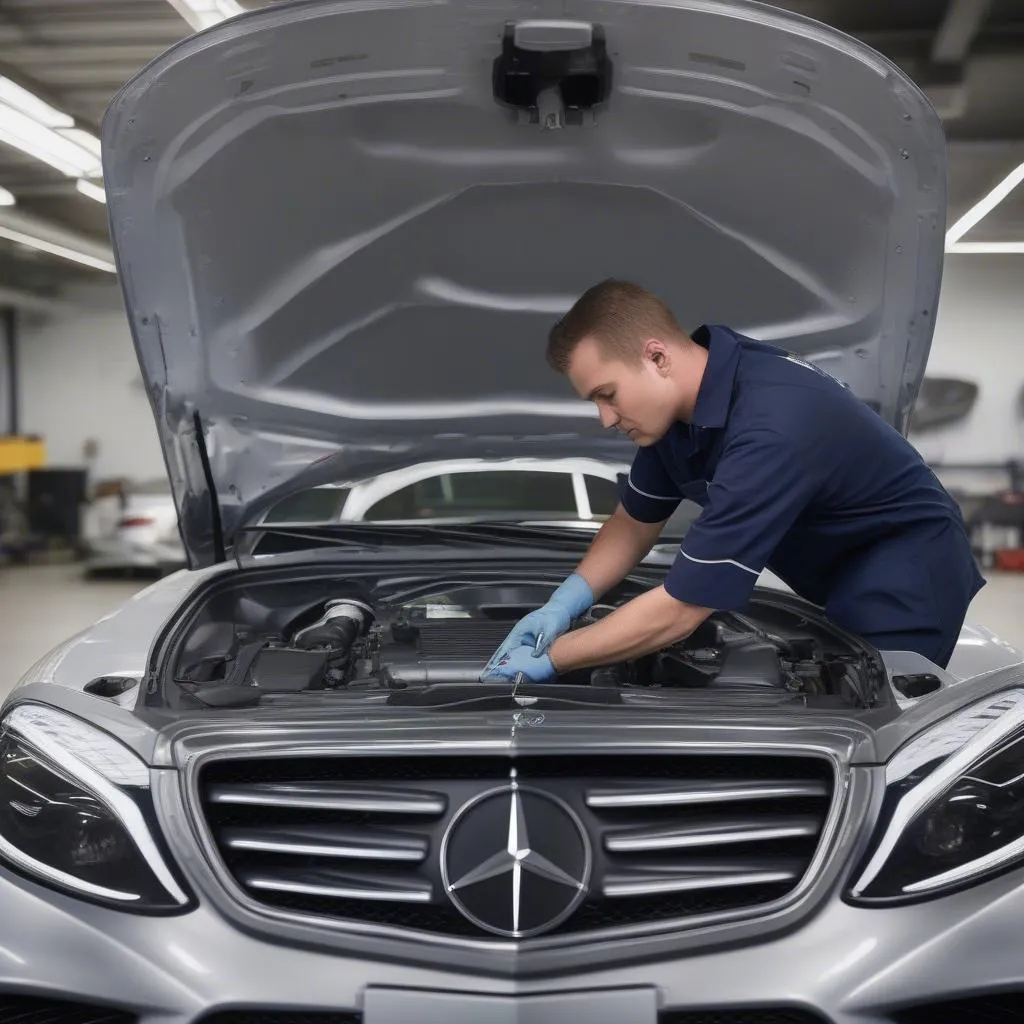 Mercedes-Benz Technician Servicing Engine