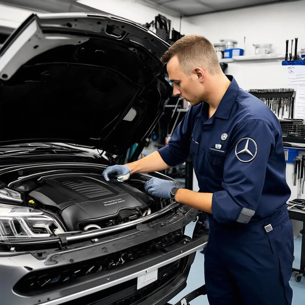 Mercedes technician with tools