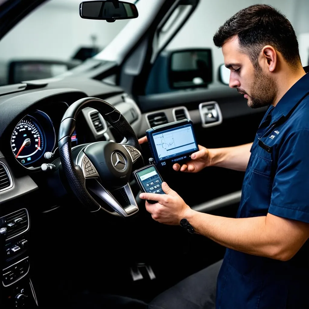 Mercedes Technician Using XENTRY