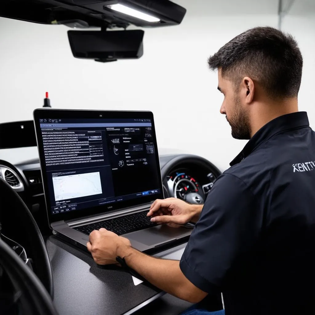 Mercedes Technician Using Xentry