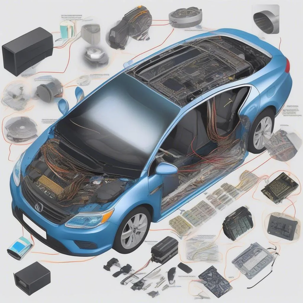 Electronic components in a modern car