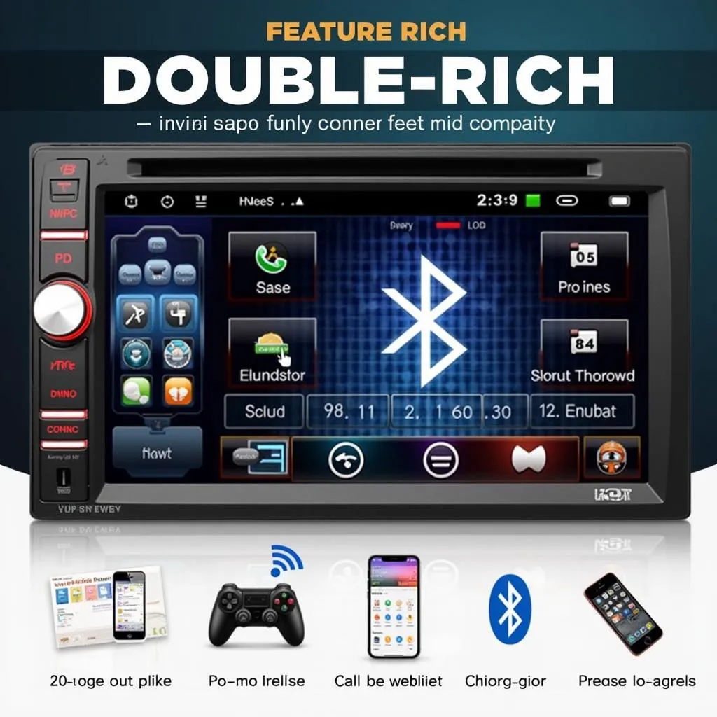 Modern Double-DIN Car Radio with Bluetooth