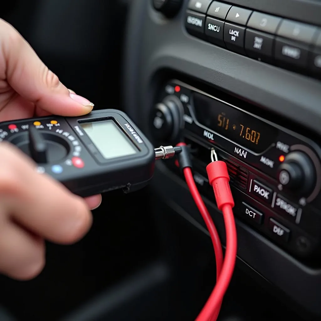 Multimeter testing car radio wiring