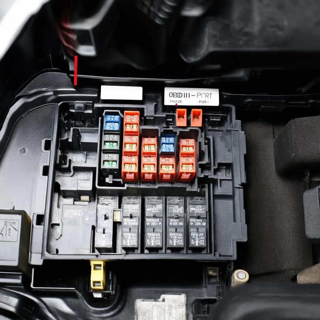 Car Fuse Box with OBD-II Port Fuse Highlighted