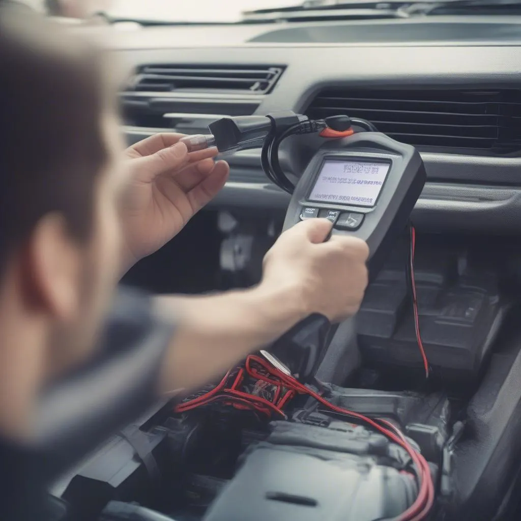 OBD-II scanner reading car diagnostics