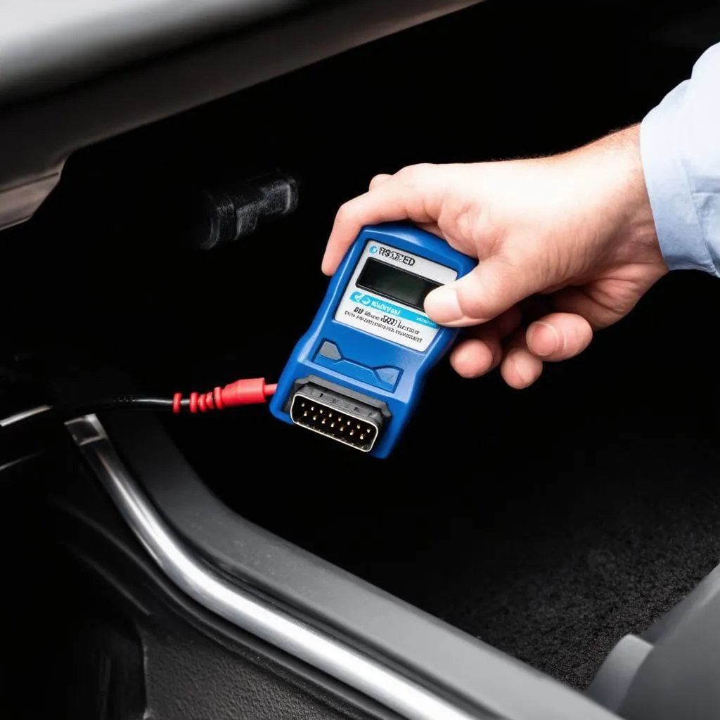 OBD tool plugged into car's OBD port