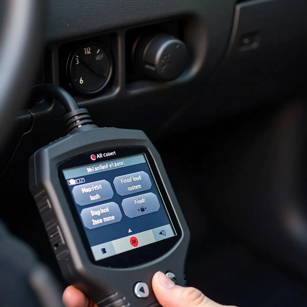 OBD-II scanner plugged into a car's diagnostic port