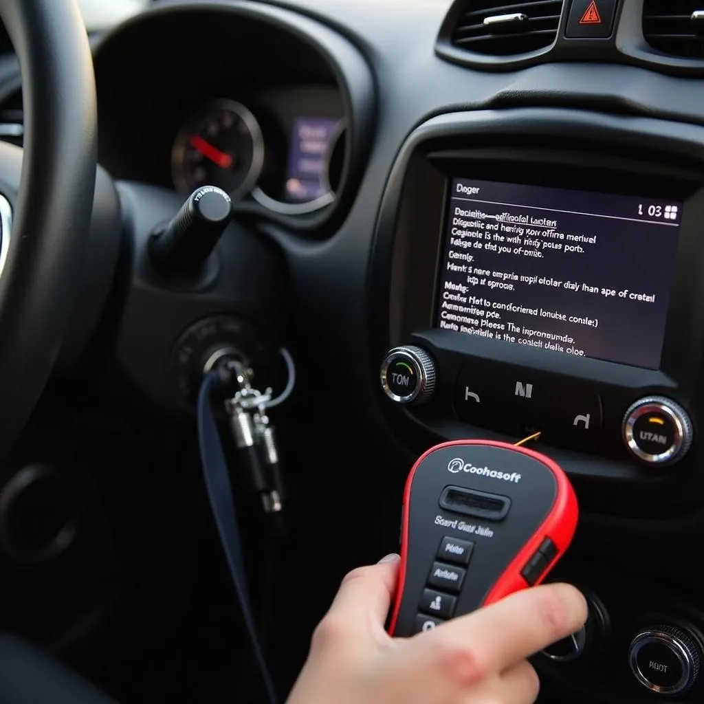 OBD-II scanner plugged into a Jeep Renegade