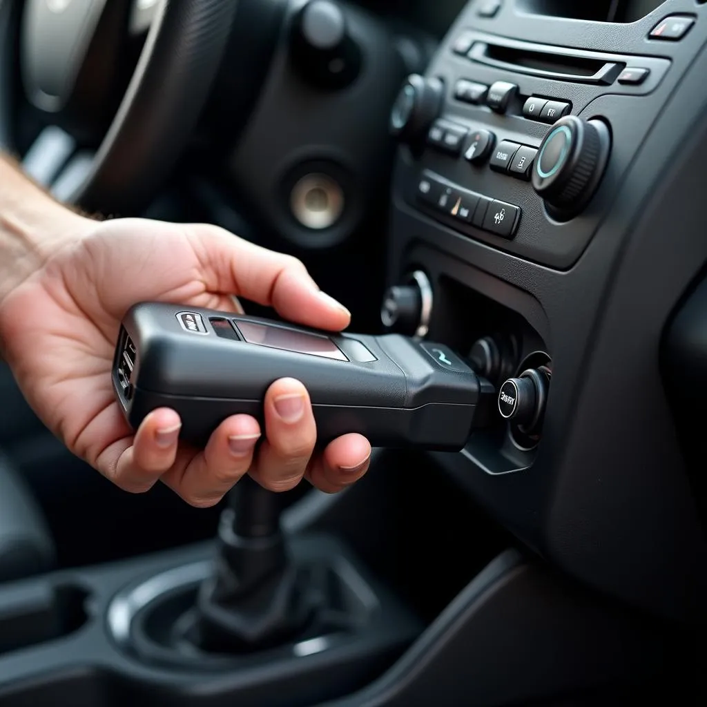 Mechanic Using OBD2 Scanner on Ford Fiesta