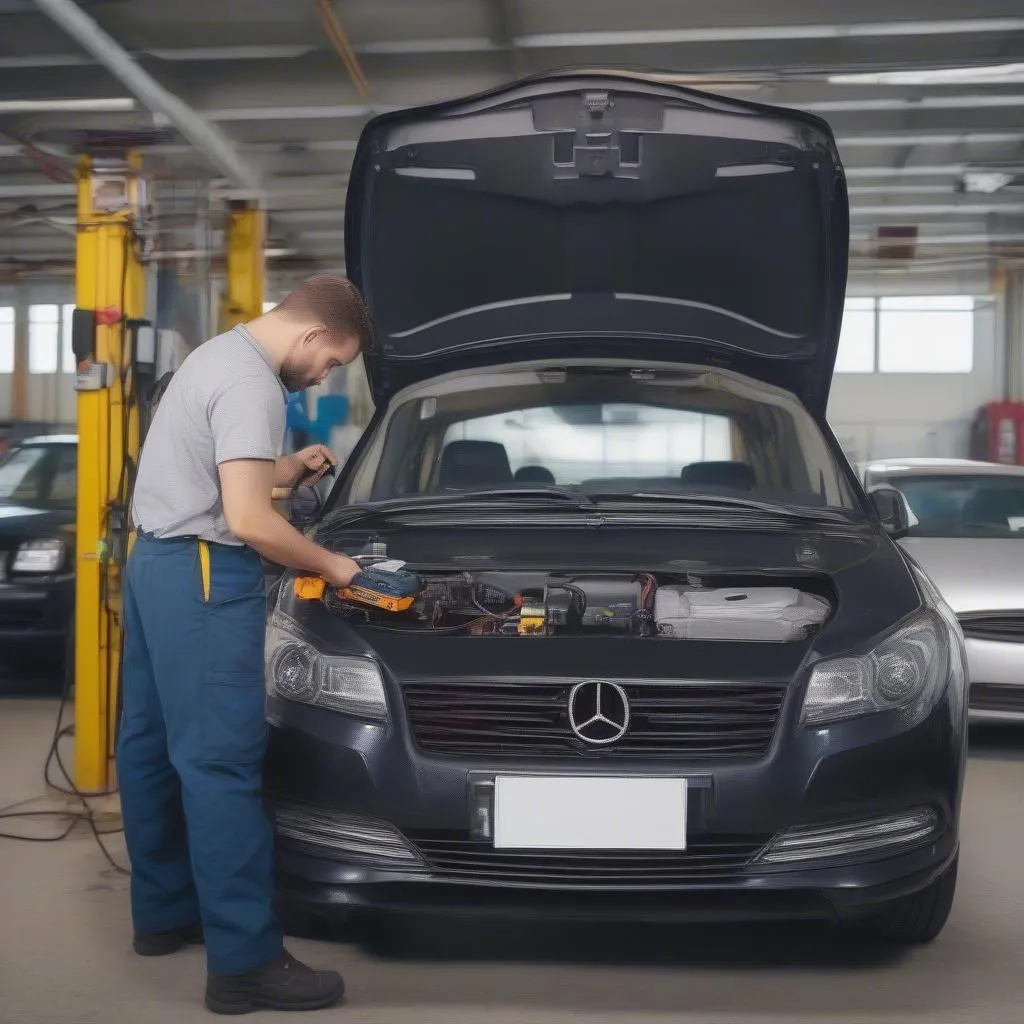 mechanic using obd2 scanner