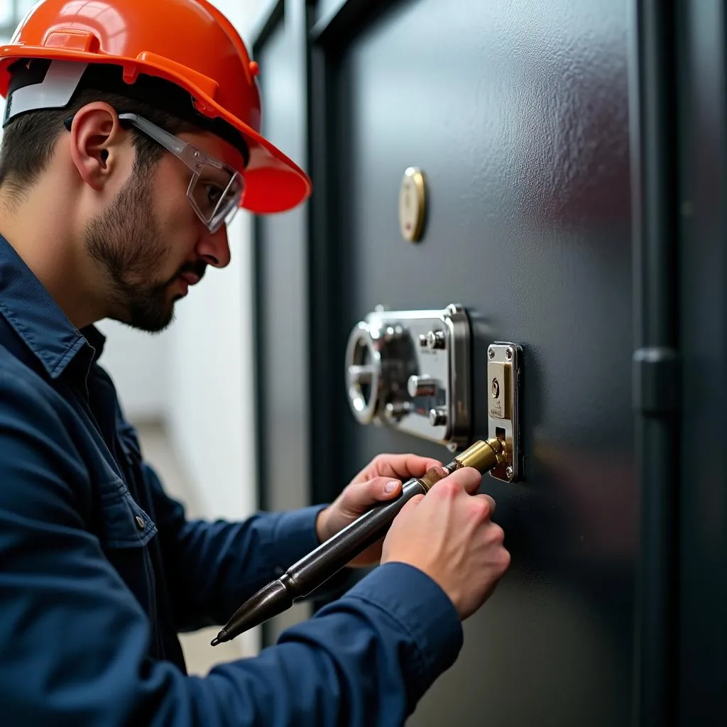 Professional locksmith opening a safe