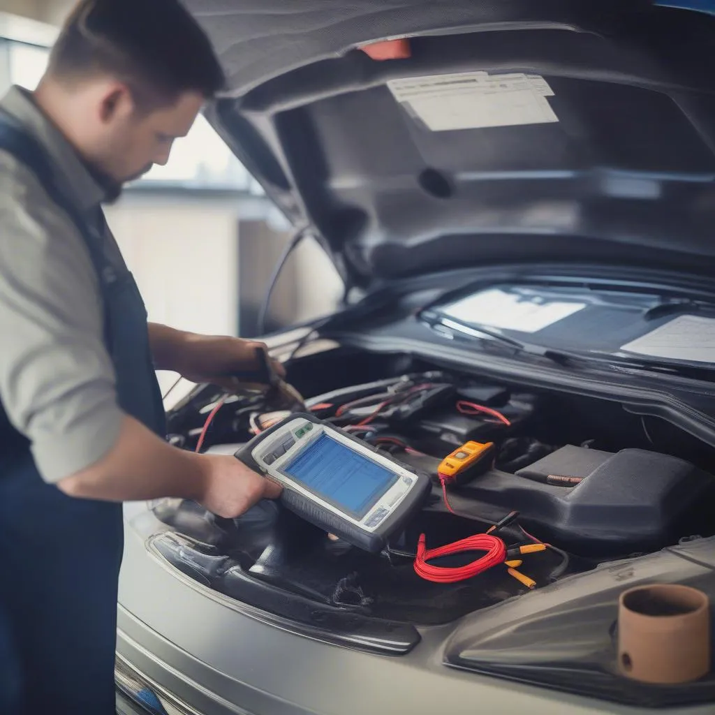 Professional Mechanic Diagnosing a Car