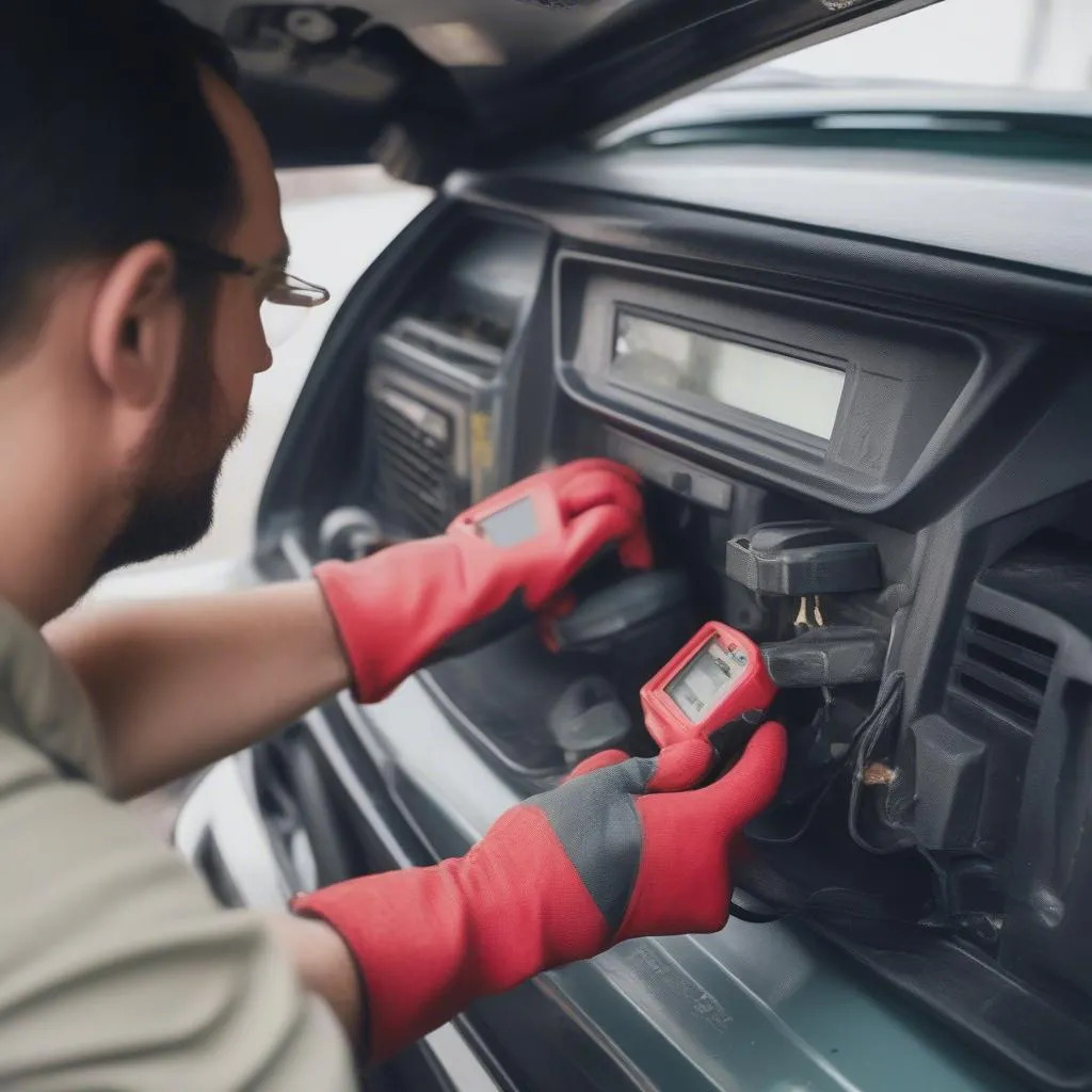 Mechanic Removing a Car Alarm Siren