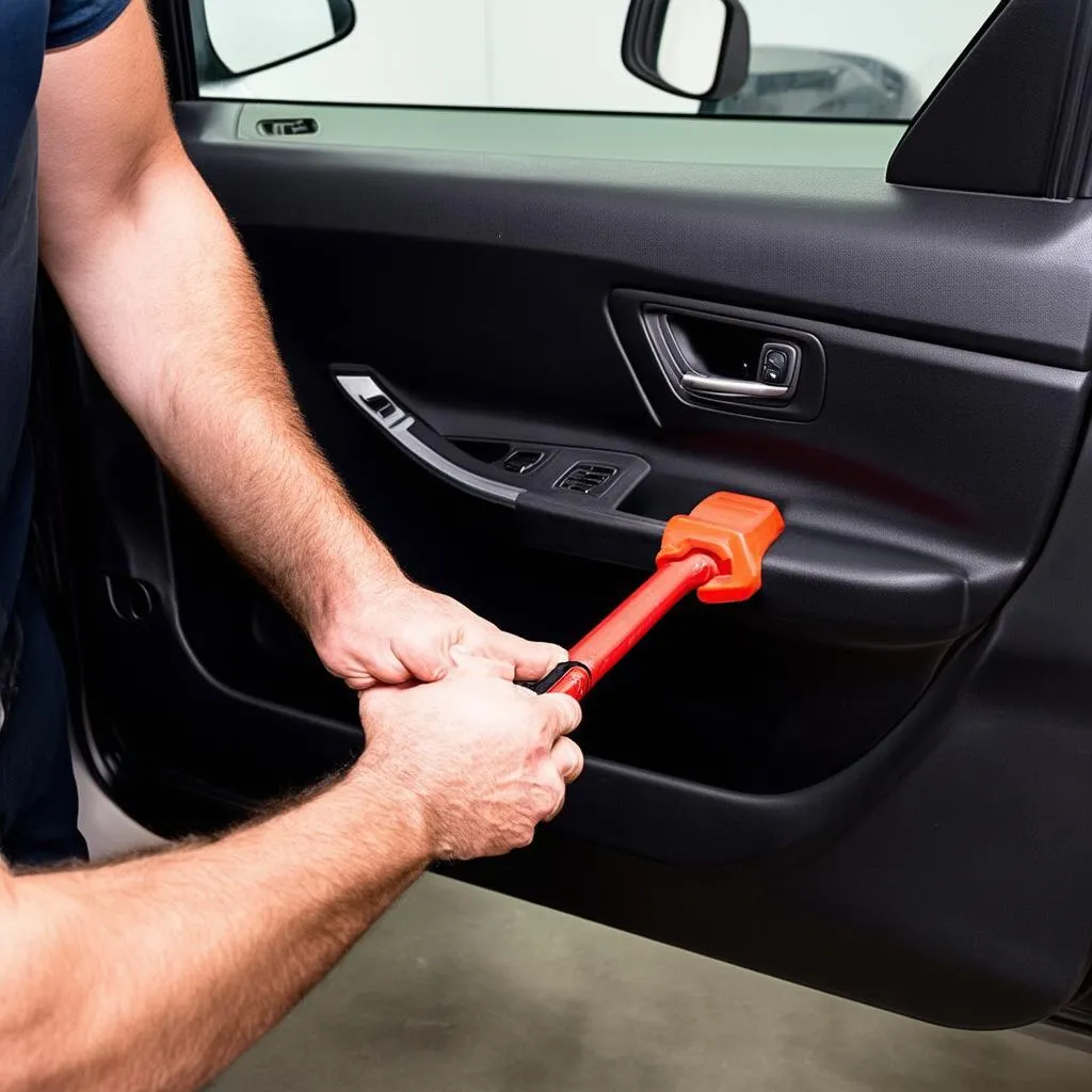 Mechanic Removing Interior Trim Panel