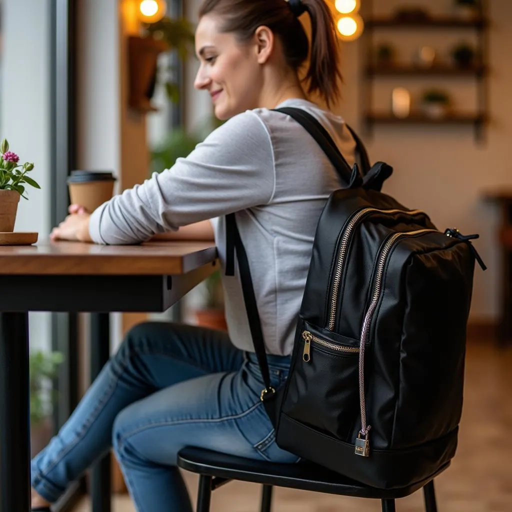 Secure backpack in cafe