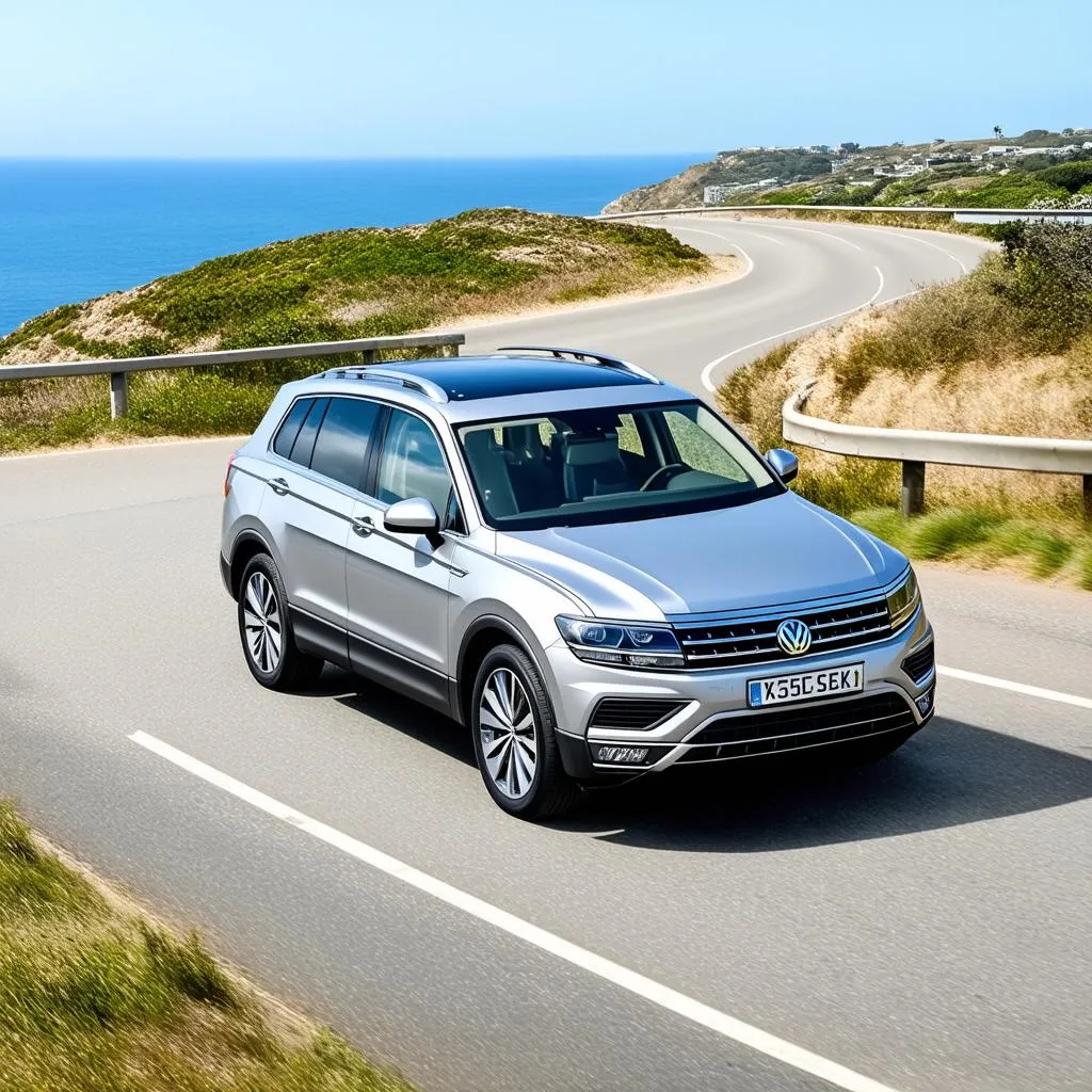 Volkswagen Tiguan driving on a scenic road