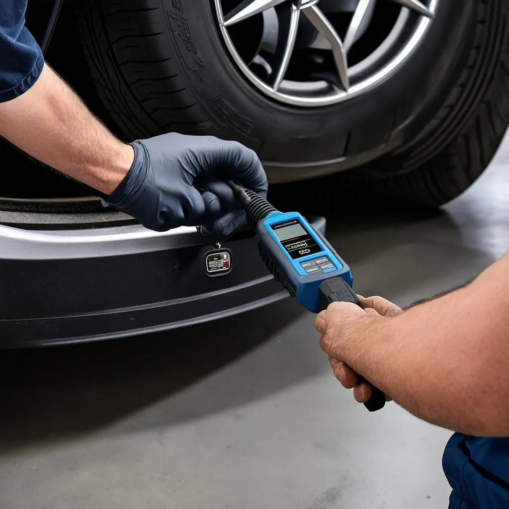 Mercedes TPMS tool being used