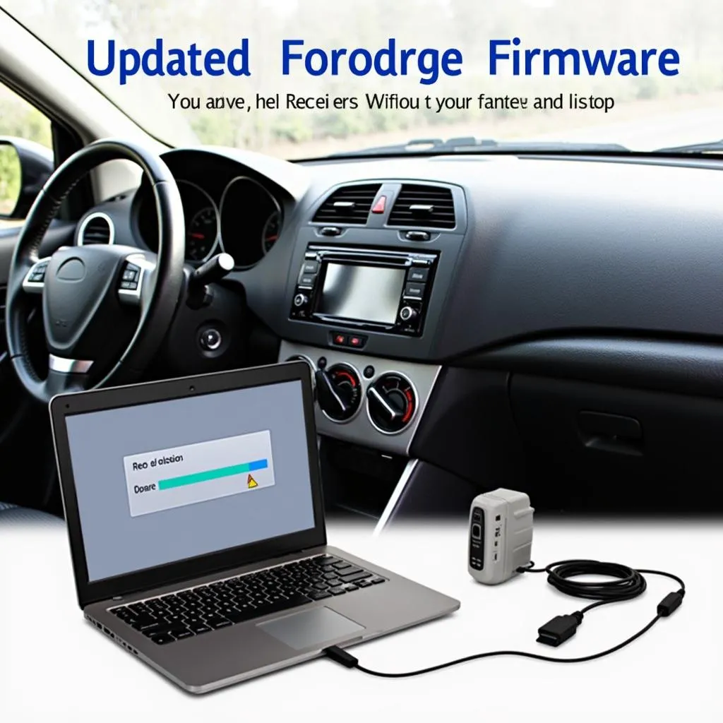 Updating car radio firmware using a laptop.