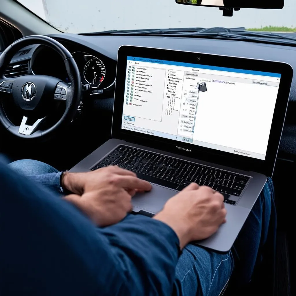 A person using VCDS software to code their car's trunk.