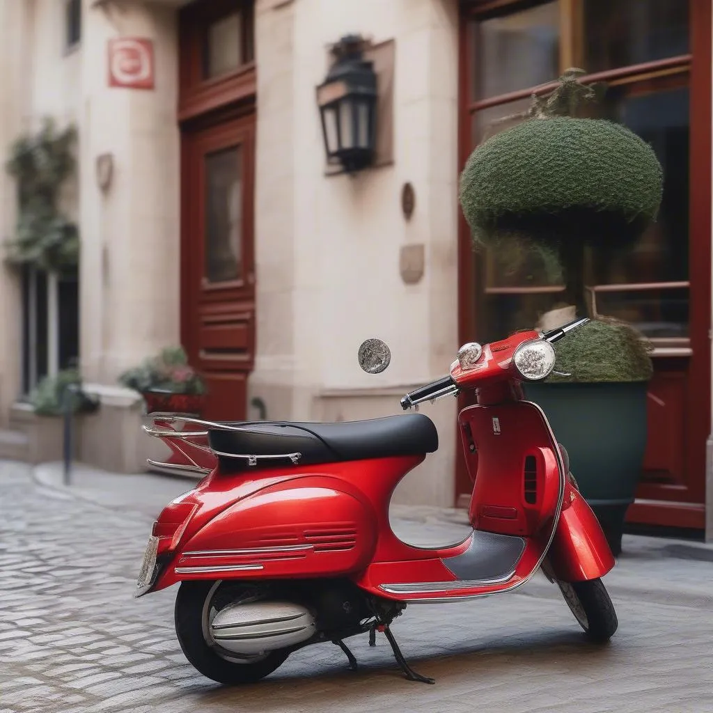 Vespa Parked on a Street