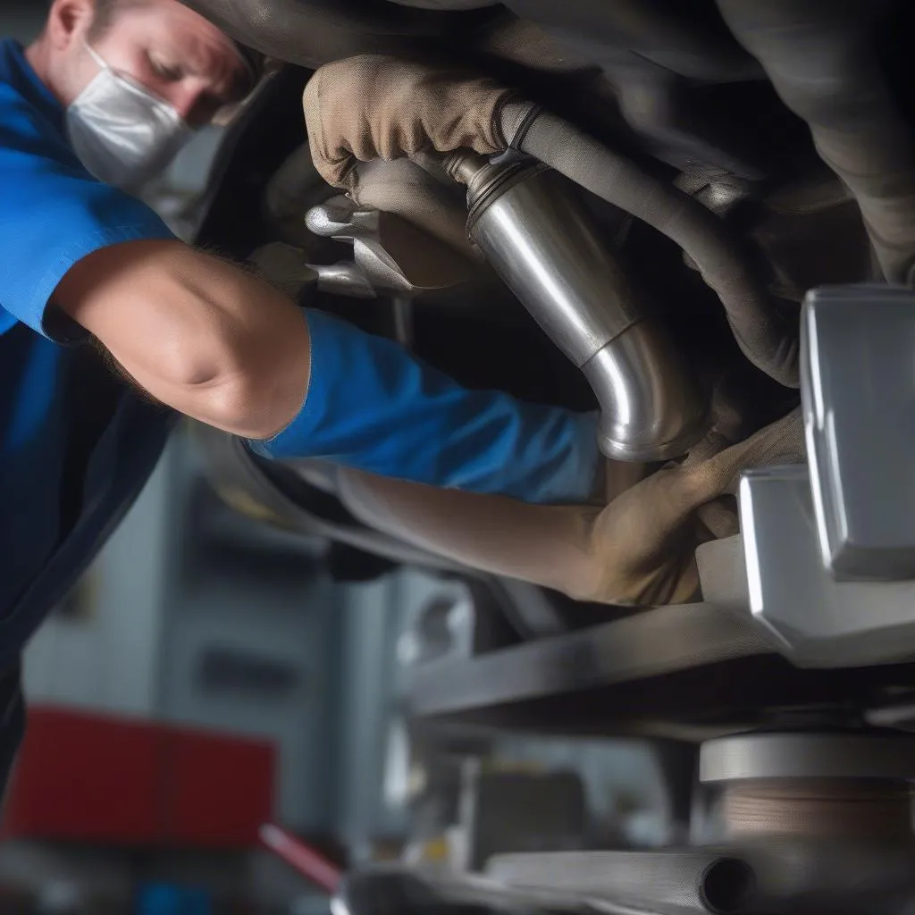 Skilled Technician Welding Catalytic Converter