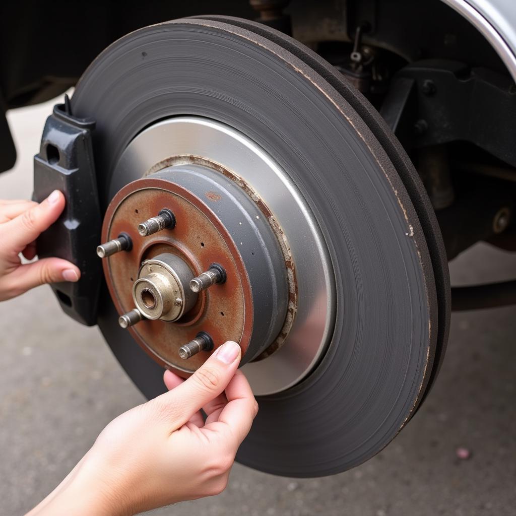 Inspecting Brake Pads on a 1984 Cutlass Supreme