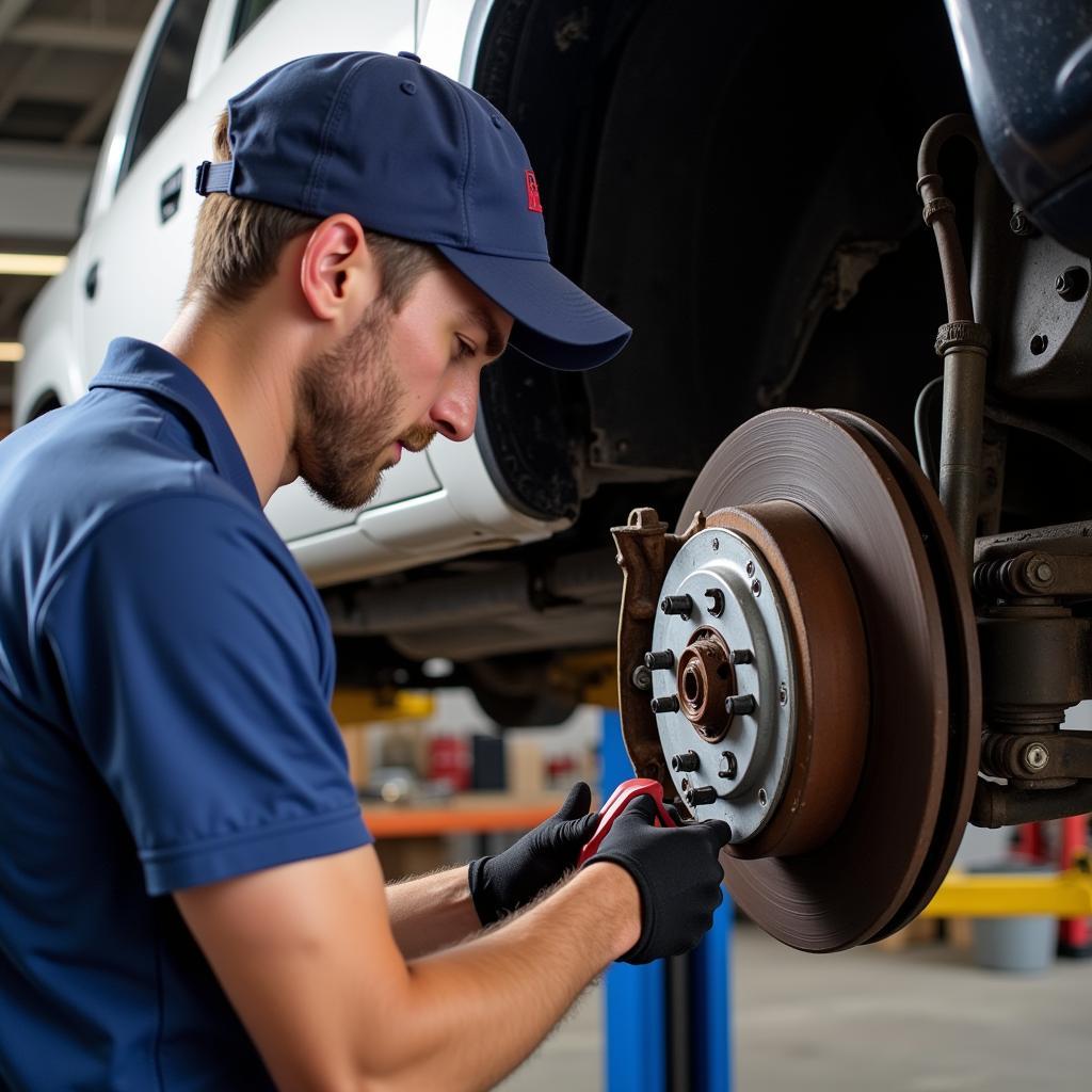 Professional Mechanic Inspecting Brake System