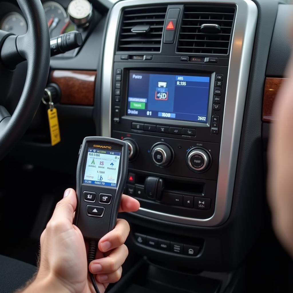 Mechanic inspecting the ABS system of a 2008 Town and Country.