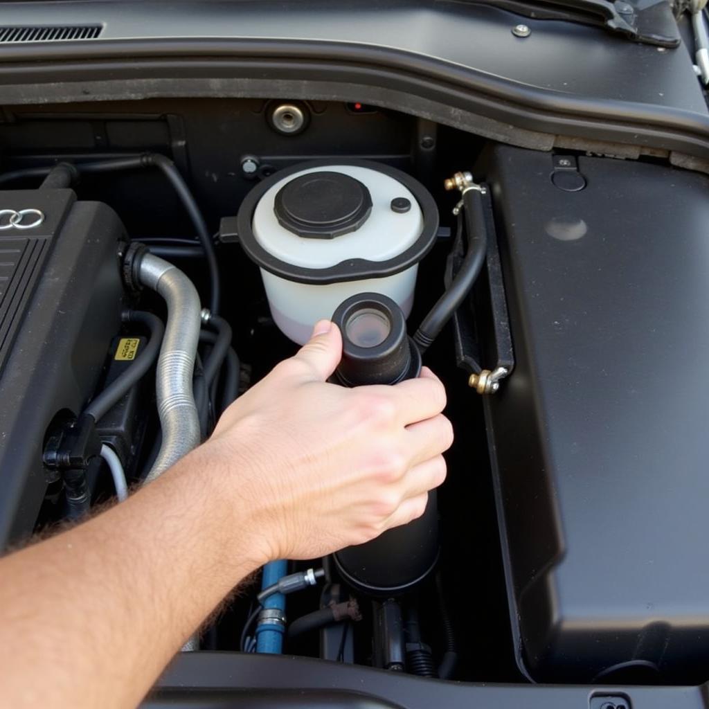 Checking the brake fluid level in a 2010 Audi A4